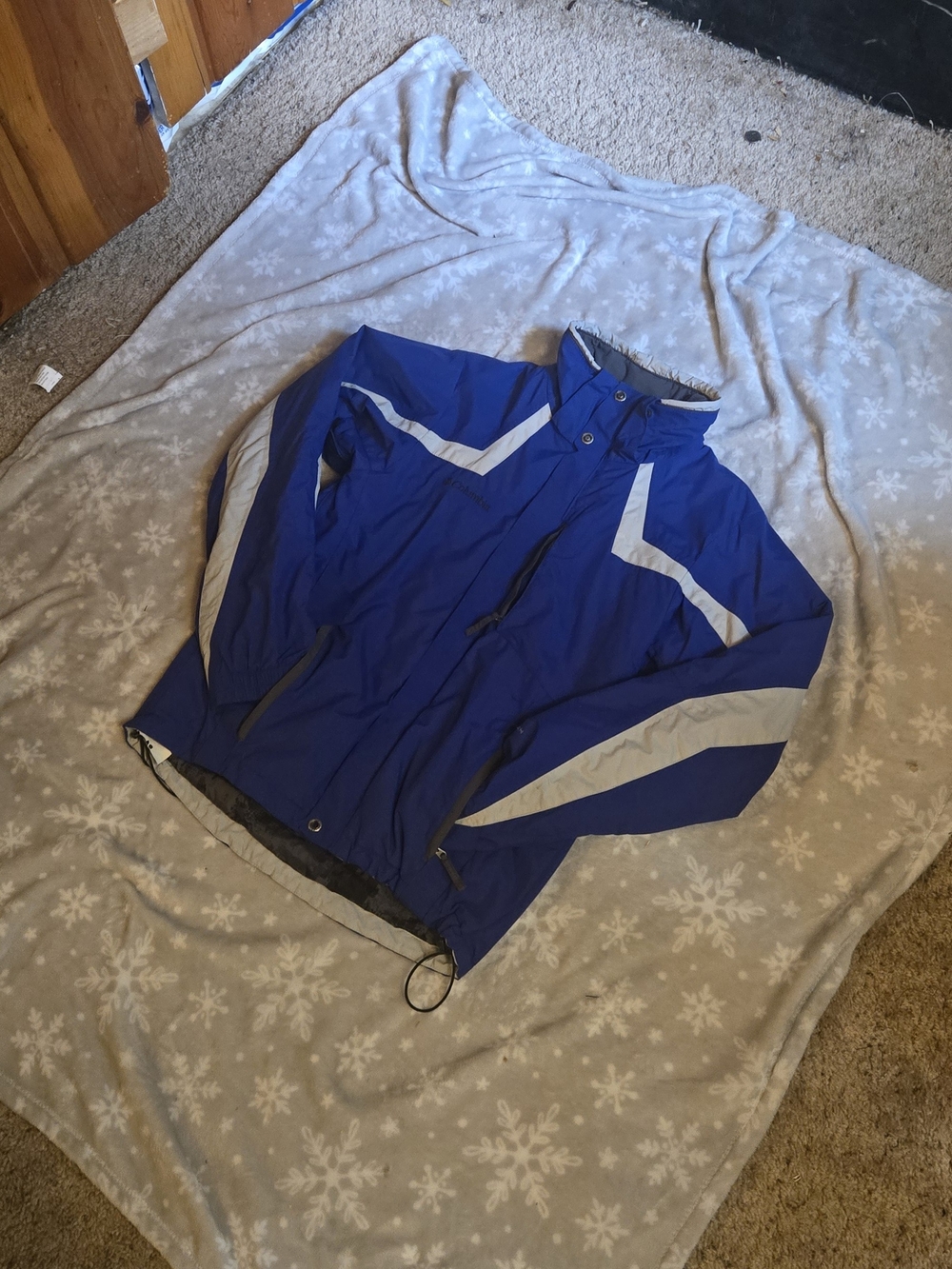 Men's Blue Windbreaker Jacket with Reflective Gray Panels